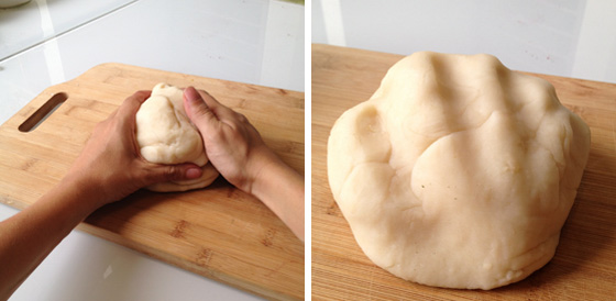 Kneading homemade playdough