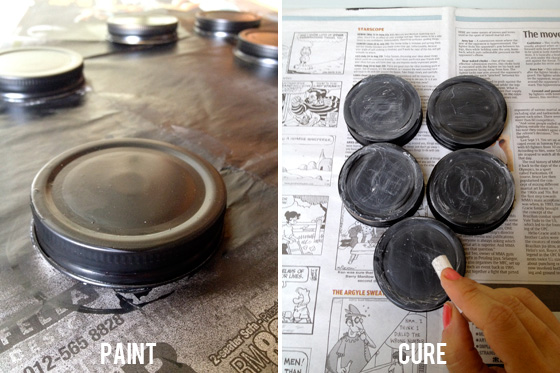 Paint & cure the mason jar lids