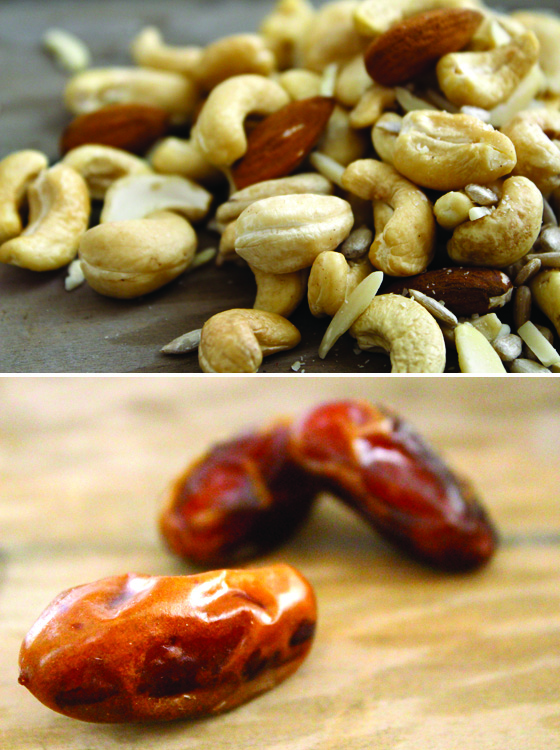 Nuts and dates - raw brownie bites ingredients