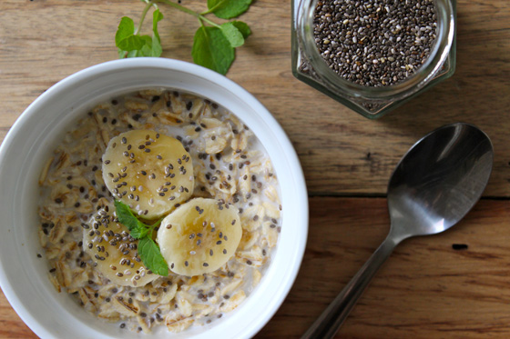 Chia seeds sprinkled over oats