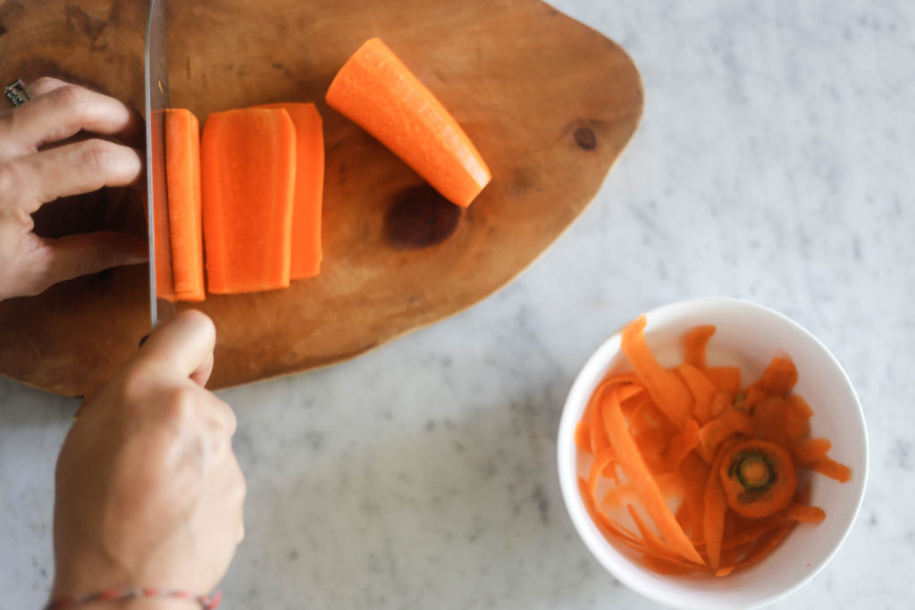 4. Cutting the pieces into even slices | How to Bâtonnet a Carrot